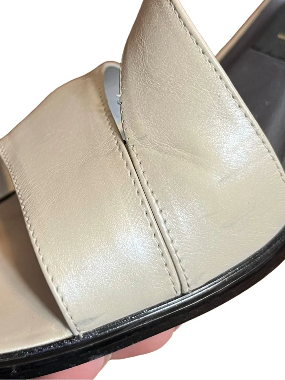 Vintage Y2K Amalfi Italy Pearl Ivory Leather Heels 6.5 Square Toe Slingback - Picture 11 of 11